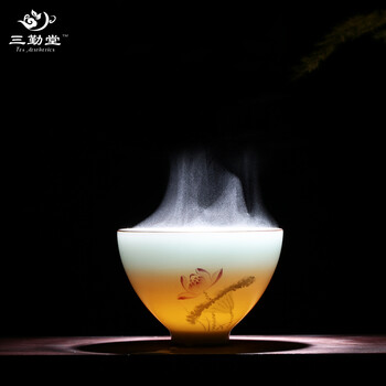 
                                                            三勤堂功夫茶杯陶瓷 手绘粉彩定窑白青瓷茶具品茗杯小单杯S42042 荷花斗立杯冬杯                