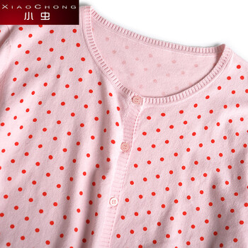 小虫 秋冬针织衫女波点甜美百搭针织小开衫毛衣外套XC4QMZ067 浅黄 M