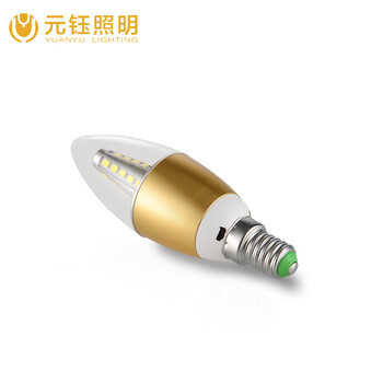 元钰LED光源E14螺口超亮耐用吊灯台地灯光源超长寿命贴片 E14金边拉尾蜡烛灯 3W LED 暖白光