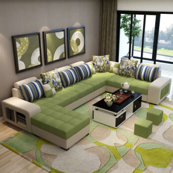 沙发布艺茶几组合套装小户型客厅三人整装简约现代经济型家具 绿色