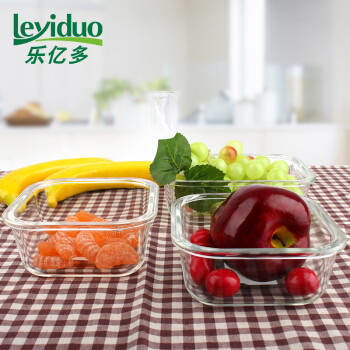 
                                        乐亿多（Leyiduo） 耐热400℃ 玻璃饭盒 微波炉保鲜盒 便携带餐便当盒 密封防漏 正550ml+圆660ml                