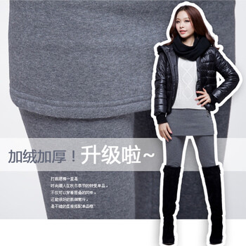 VANSICO 2015冬季打底裤加绒裤假两件包臀裙裤女靴裤打底裤女冬大码女装 DK807 807包臀-灰色 L