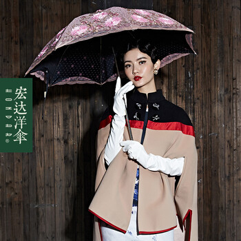宏达伞二折双层刺绣伞遮阳伞晴雨伞超强防晒折叠伞防紫外线太阳伞 粉色浪漫