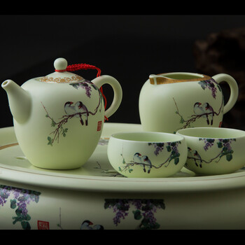 
                                                            景德镇瓷 茶壶茶具带茶盘套装 整套功夫茶具 茶叶罐 丁香花茶叶罐                