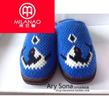 milanao 潮牌纯手工拖鞋毛线钩居家鱼平底毛鞋孺子男士天蓝色黑色室内