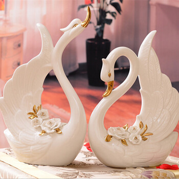 
                                        景烨陶瓷天鹅摆件景德镇陶瓷器花瓶欧式家居装饰工艺品结婚庆礼品形影不离 形影不离 - 大小1对                