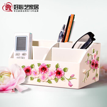 好心艺 欧式收纳盒高档树脂桌面整理家居装饰摆件三色堇收纳盒 创意摆饰