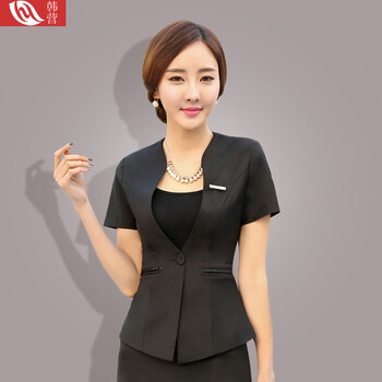 HY韩营2016春夏装新品修身职业装女装套装女士西服正装工作服女西装工装 黑色 S