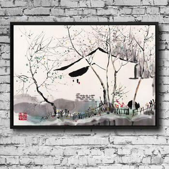 吴冠中作品系列 纯手绘油画 现代中式有框装饰画 客厅书房办公室挂画 印象斑斓 J款 50X60cm