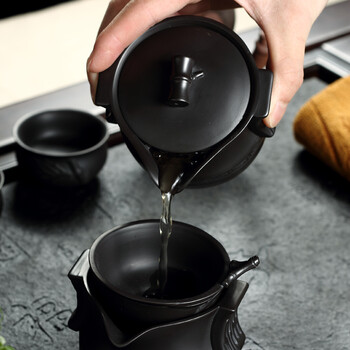 
                                        联合家用 整套紫砂哥窑功夫茶具套装 黑檀花梨实木茶盘乌金石全自动电茶炉茶台茶海 黑檀木-百福-哥窑-龙壶-K88                
