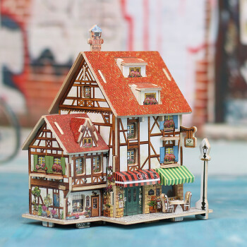 风情 木质小屋别墅 3d立体拼图模型diy儿童手工制作 法风情·咖啡店