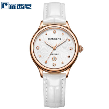 罗西尼(ROSSINI)手表 典美时尚系列镶钻白色皮带日历石英女表516734G01B