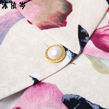 沐依岑2015秋季新款修身显瘦时尚百搭复古气质提花大码长袖小西服女830# 浅紫色花 M