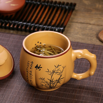 
                                                            尊壶 宜兴梅兰竹菊紫砂杯475ml 蟹黄泥三件杯紫砂茶杯泡茶杯紫砂盖杯带盖过滤 单色竹                