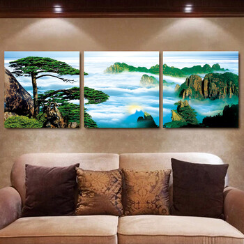 奇野 客厅装饰画餐厅沙发背景墙壁画风景无框画卧室床头挂画 迎客松2 60X60X3CM