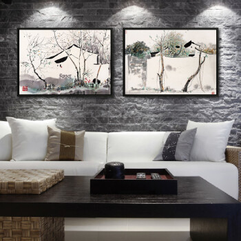 
                                        吴冠中作品组合 手绘油画现代中式风景 沙发背景装饰画两联画 印象斑斓 手绘油画+现代美学画框 60X90cmX2幅                
