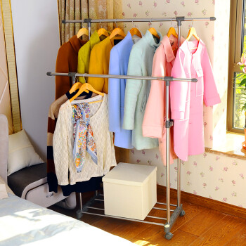 
                                                            宝优妮 室内晾衣架阳台晒衣架移动凉衣架伸缩衣服架加厚不锈钢双杆挂衣架 冷灰色                