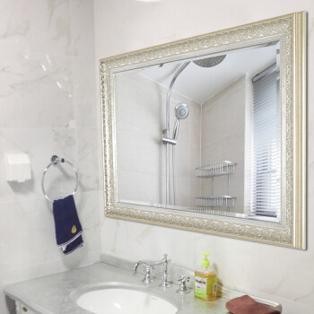 镜子梳妆镜卫生间镜子欧式浴室镜壁挂卫浴镜台盆镜子 香槟色 600mm*