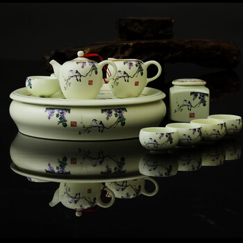 
                                                            景德镇瓷 茶壶茶具带茶盘套装 整套功夫茶具 茶叶罐 丁香花茶叶罐                