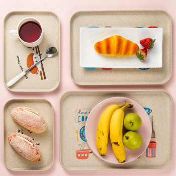 爱思得（Arsto）麦纤维托盘长方形 创意茶盘餐盘水果盘子四件套
