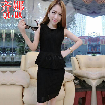 齐娜2015新款夏装女装夜店性感时尚露肩圆领修身显瘦包臀连衣裙 黑色 均码