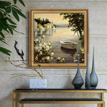 
                                        恒美油画手绘欧式厚油花园风景有框画客厅卧室餐厅玄关电表箱装饰画温馨港湾家居过道壁画挂画 欧式框1A 60x60                