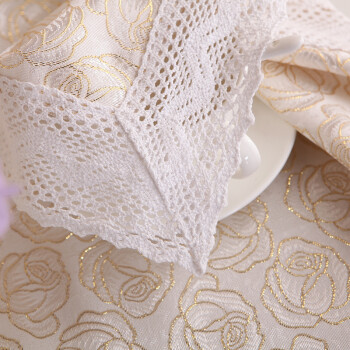 
                                        铭聚布艺田园清新布艺棉边台布茶几布餐桌布 玫瑰之约 125cm*175cm                