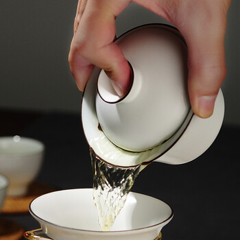 
                                                            品道家居 白盖碗陶瓷茶碗手工盖碗茶杯 功夫茶具三才碗                
