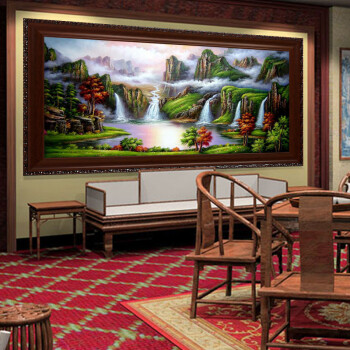 
                                        水竞中国山水风景油画中式聚宝盆办公室装饰画客厅挂画手绘书房壁画 B款 140*70                
