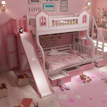 欧式家具城堡上下铺双层床公主床多功能滑梯高低床母子床 高低床 滑梯