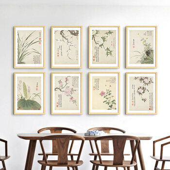 
                                        乐逸客厅装饰画玄关壁画新中式花鸟餐厅挂画国画可遮挡电表箱 繁花集三件套 50x60cm木色画框                