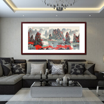
                                        七彩亿丽 客厅沙发背景墙装饰画 国画 办公室字画书法 有框画 挂画壁画 风景画山水画G10 A款画框 50*100(挂书房)                