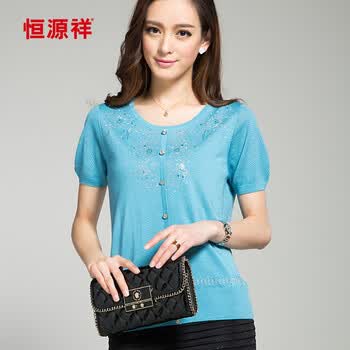 <em>恒源祥女装短袖</em>T恤2014夏季新款针织衫 女圆