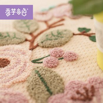 香芋谷色美式乡村花朵布艺桌布鲁绣棉餐桌布欧式多尺寸茶几布 浅粉色蜂巢布 160cm*110cm