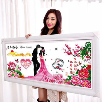 
                                                                                2022新款结婚婚庆手工绣品5D钻石画满钻客厅水钻画点钻粘钻贴钻十字绣情侣贴画粘贴画砖石秀卧室餐厅小 水晶圆钻(满钻) 全部贴钻(120*53厘米)送九宫钻石盒                