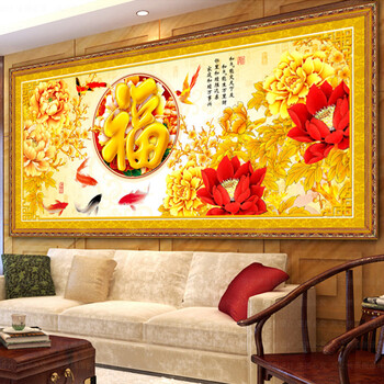 左岸临风 十字绣3d客厅新款花开富贵福气牡丹钻石绣粘贴画 5D钻石画167*76cm