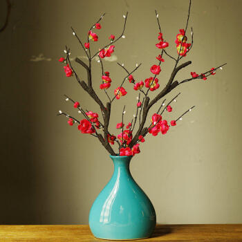 如一花开 中式陶瓷花瓶仿真花假花梅花花艺套装 家居客厅玄关橱柜餐桌
