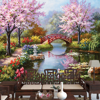 米优壁纸欧洲小镇油画街道风景电视背景墙纸 3d欧式抽象夜景无缝壁画
