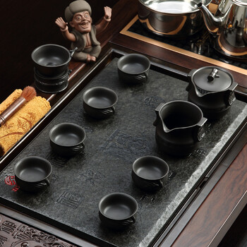 
                                        联合家用 整套紫砂哥窑功夫茶具套装 黑檀花梨实木茶盘乌金石全自动电茶炉茶台茶海 黑檀木-百福-哥窑-龙壶-K88                