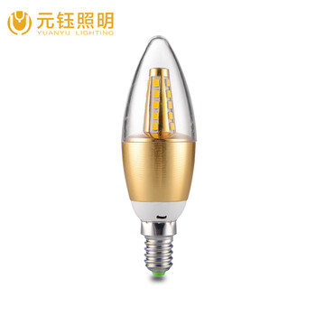 元钰LED光源E14螺口超亮耐用吊灯台地灯光源超长寿命贴片 E14金边拉尾蜡烛灯 3W LED 暖白光