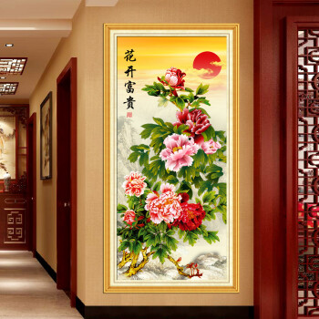 
                                        芙林达 3D十字绣玄关客厅新款竖版精准印花牡丹花十字绣花开富贵新版 3D印花 丝线71*141cm                
