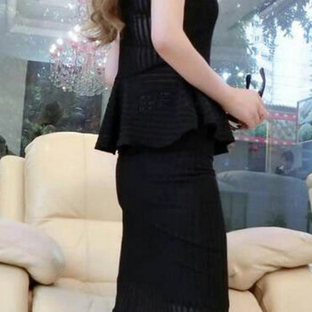 齐娜2015新款夏装女装夜店性感时尚露肩圆领修身显瘦包臀连衣裙 黑色 均码