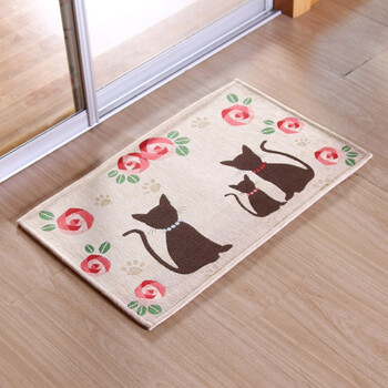 嘉博朗 卡通小猫进门地垫 防滑脚垫子地垫门垫 米色 50cm*80cm(一条装)