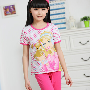 芭比夏季小孩女童装家居服<em>睡衣</em>儿童内衣套装纯