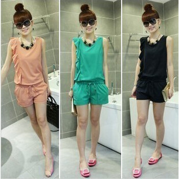 014夏季欧美新款连体裤 雪纺休闲<em>显瘦短裤裙</em>女