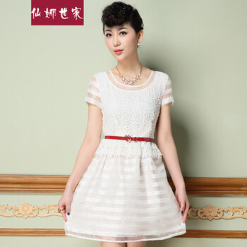 2014<em>夏季</em>新款女装 气质欧美蕾丝拼接<em>假两件连</em>