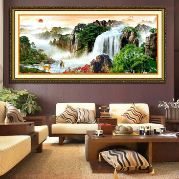 
                                        K-S皇室珍品蒙娜丽新款十字绣旭日东升客厅新款风景画山水画大幅精准印花全绣 9CT棉线印花 230*90                