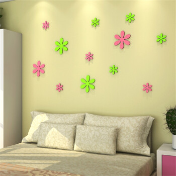 
                                        波密兔 3D立体木质可移除花朵墙贴电视背景墙隔板照片墙贴儿童房 绿色一套-3朵                