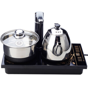 束氏青花瓷陶瓷茶具套装 黑檀整套茶具功夫茶具套装茶壶四合一电磁炉 黑檀平板黑釉唐诗 003644