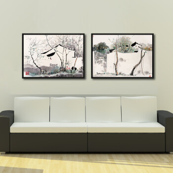 
                                        吴冠中作品组合 手绘油画现代中式风景 沙发背景装饰画两联画 印象斑斓 手绘油画+现代美学画框 60X90cmX2幅                